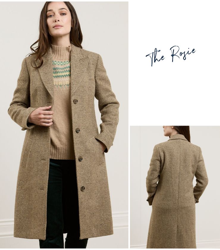 Rosie Donegal Tweed Coat in Mink Herringbone